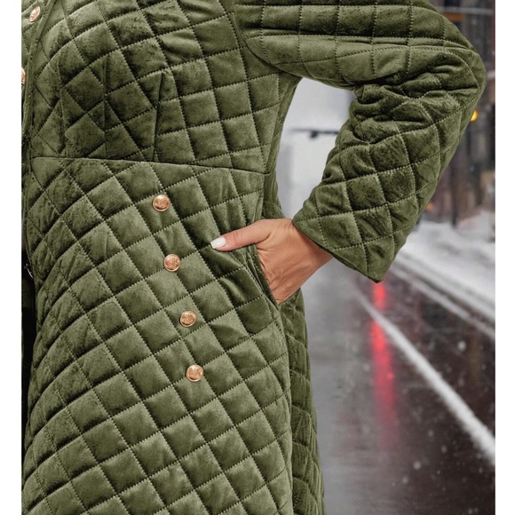 Plus Quilted Button Down Pockets Jacket Coat - Picture 5 of 11